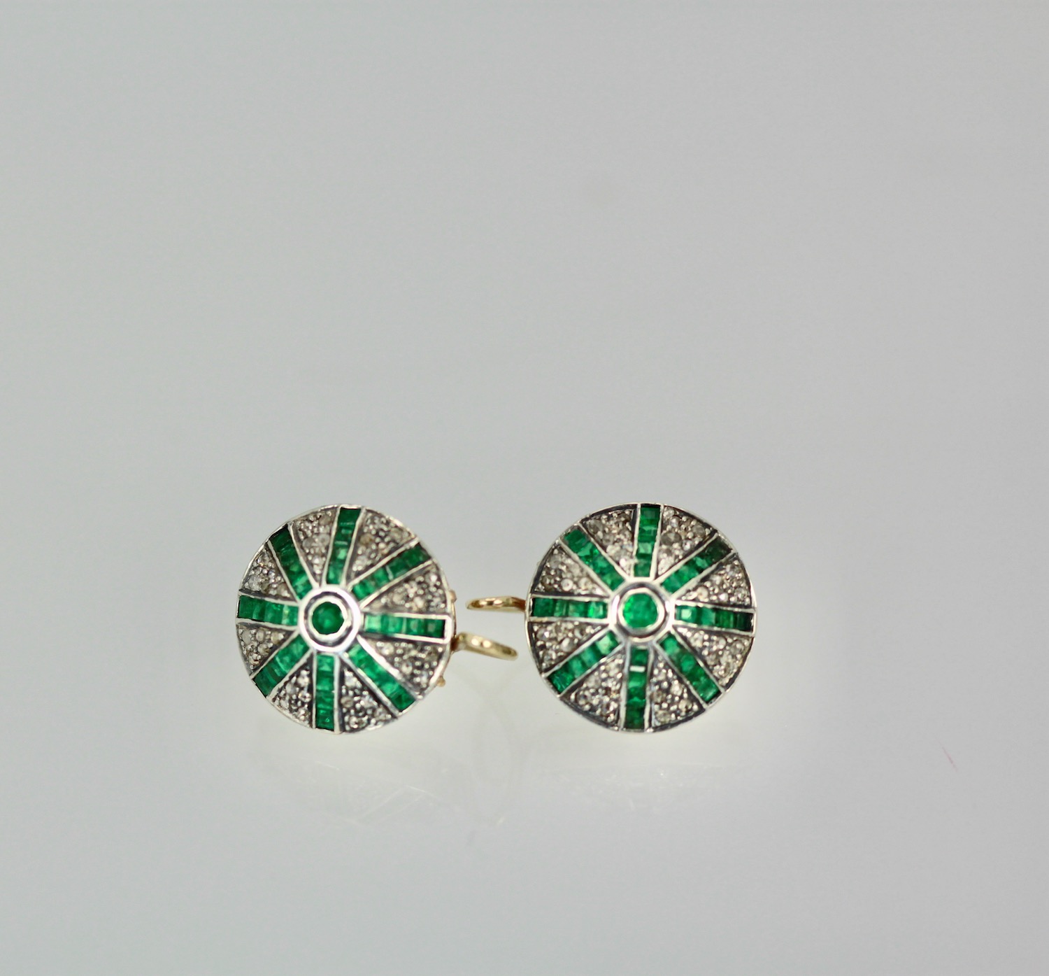 Victorian Silver topped Gold Emerald Diamond Earrings – set