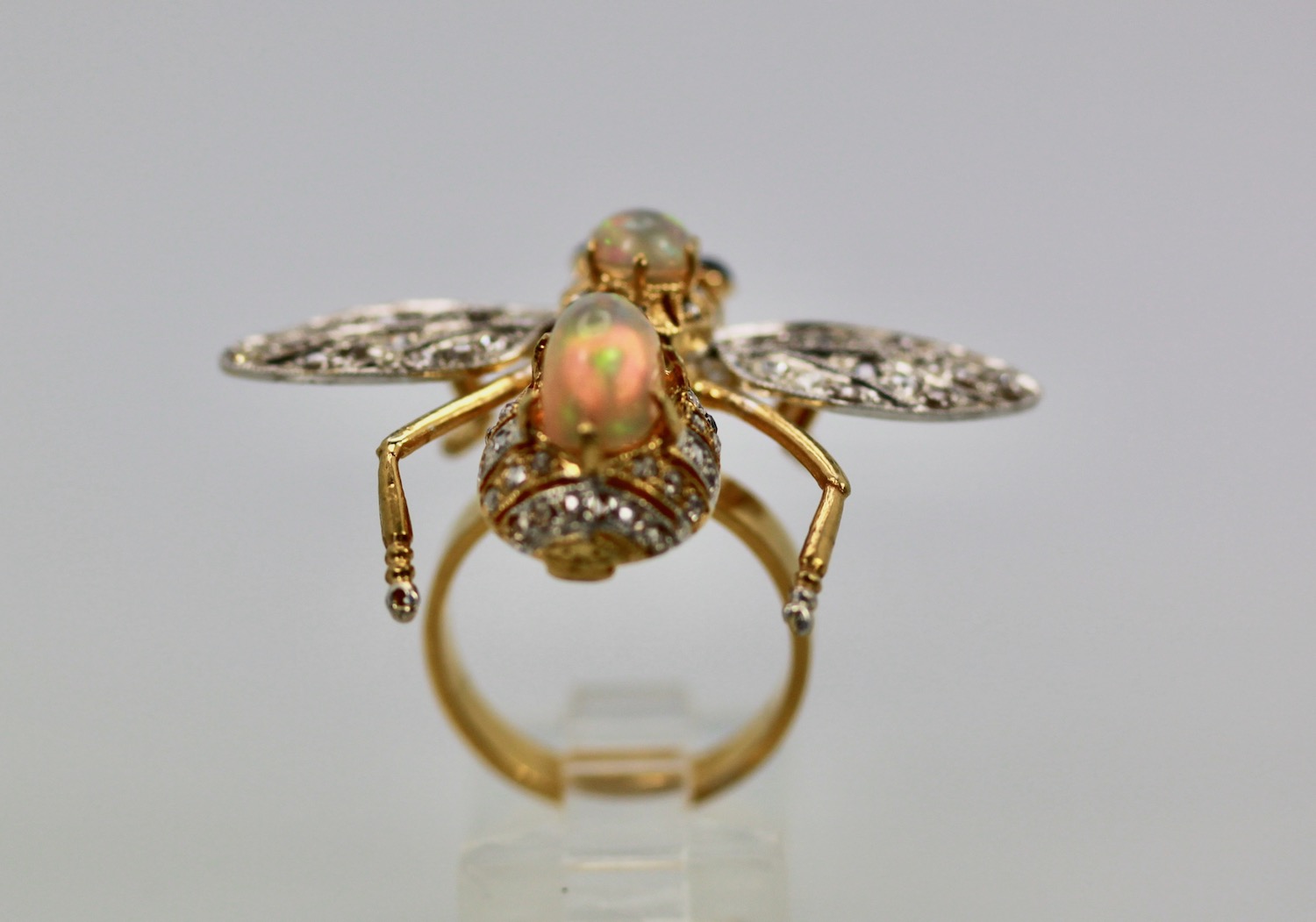 Opal Diamond Sapphire Articulated Bee Ring – back