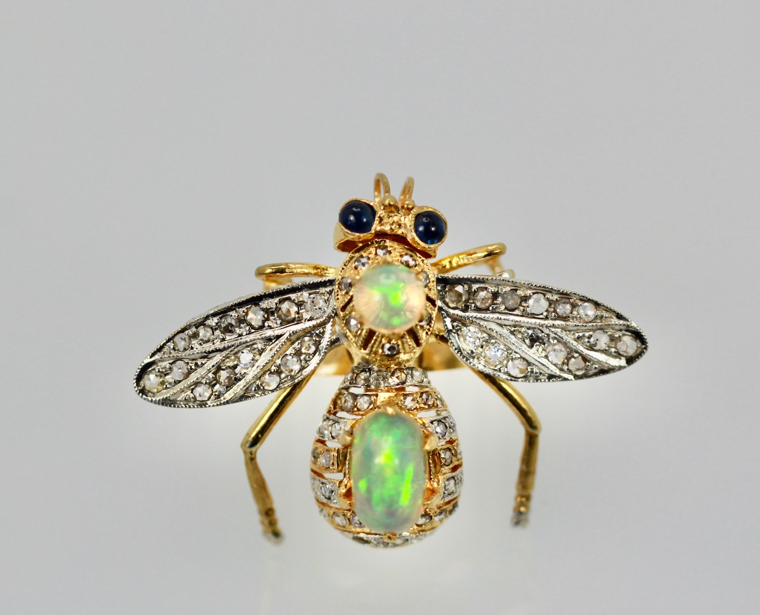 Opal Diamond Sapphire Articulated Bee Ring – top