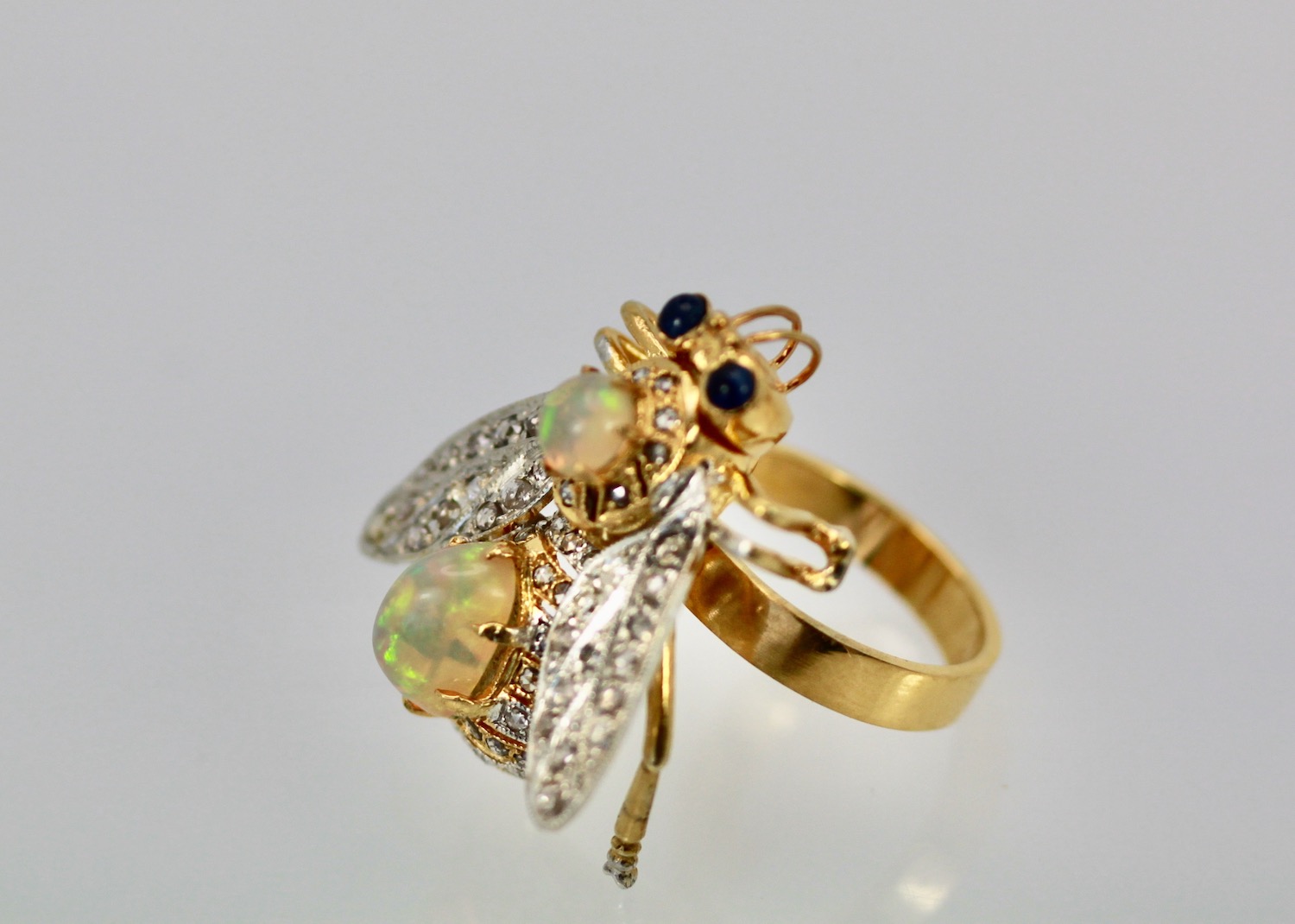 Opal Diamond Sapphire Articulated Bee Ring – side