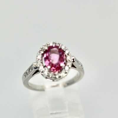 Pink Sapphire and Diamond Ring - on stand