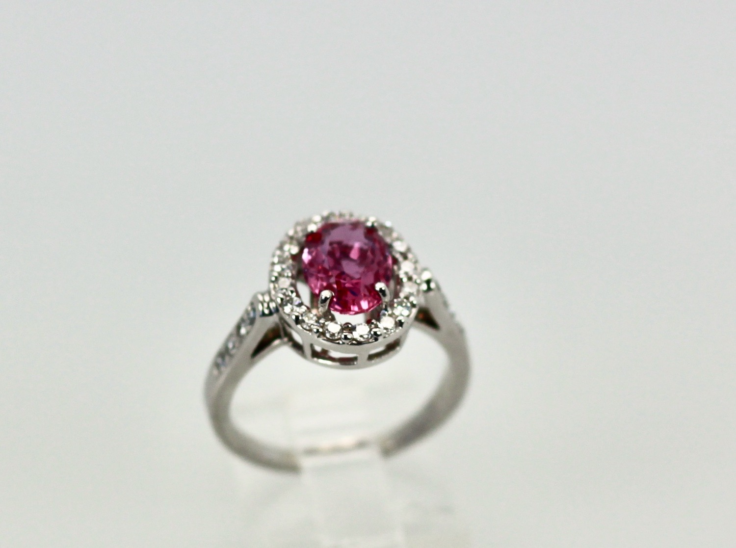Pink Sapphire and Diamond Ring – up angle