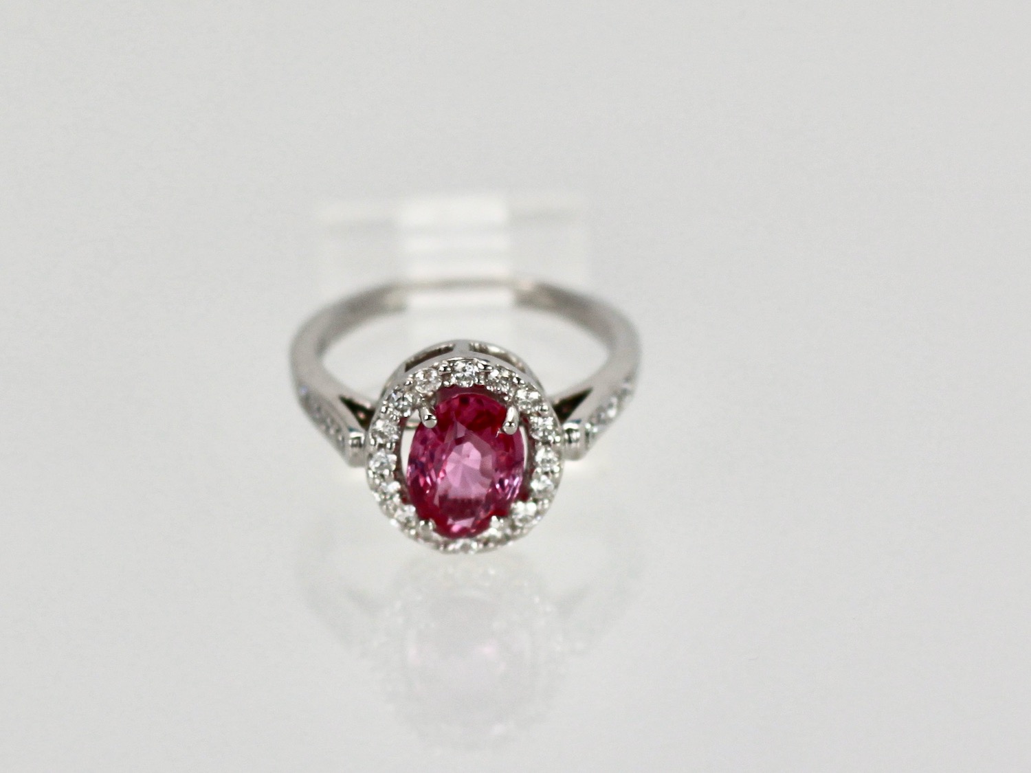 Pink Sapphire and Diamond Ring – down angle
