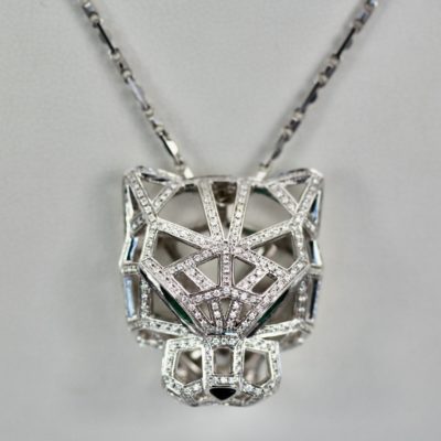 Cartier Diamond Open Panthere Pendant and Necklace - detail