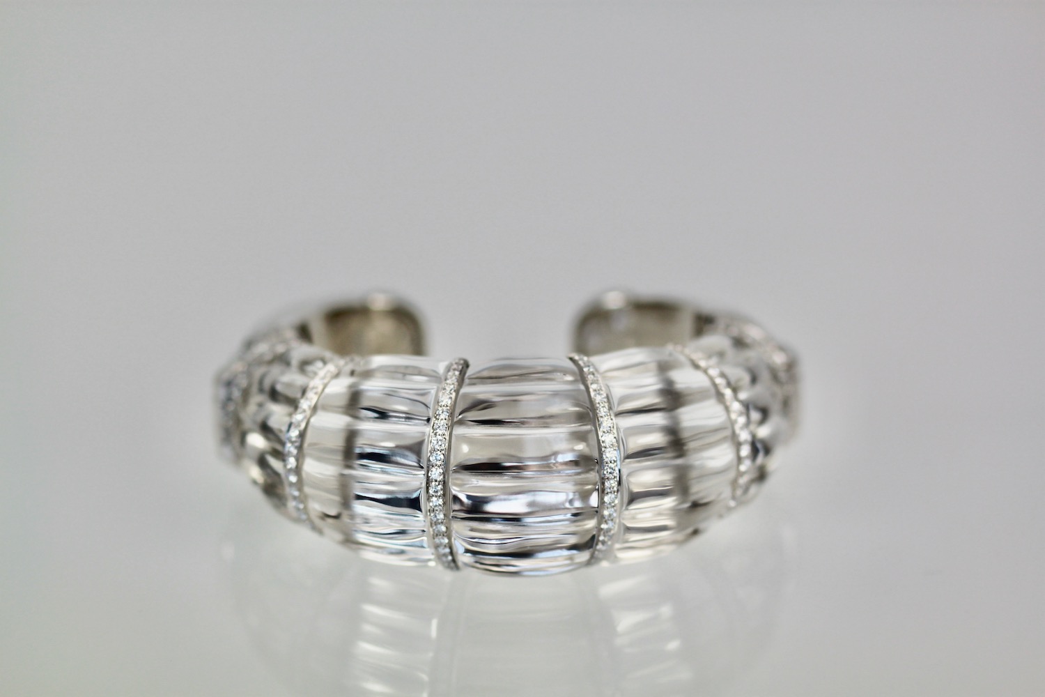 David Webb Rock Crystal Bracelet with Diamonds – front view