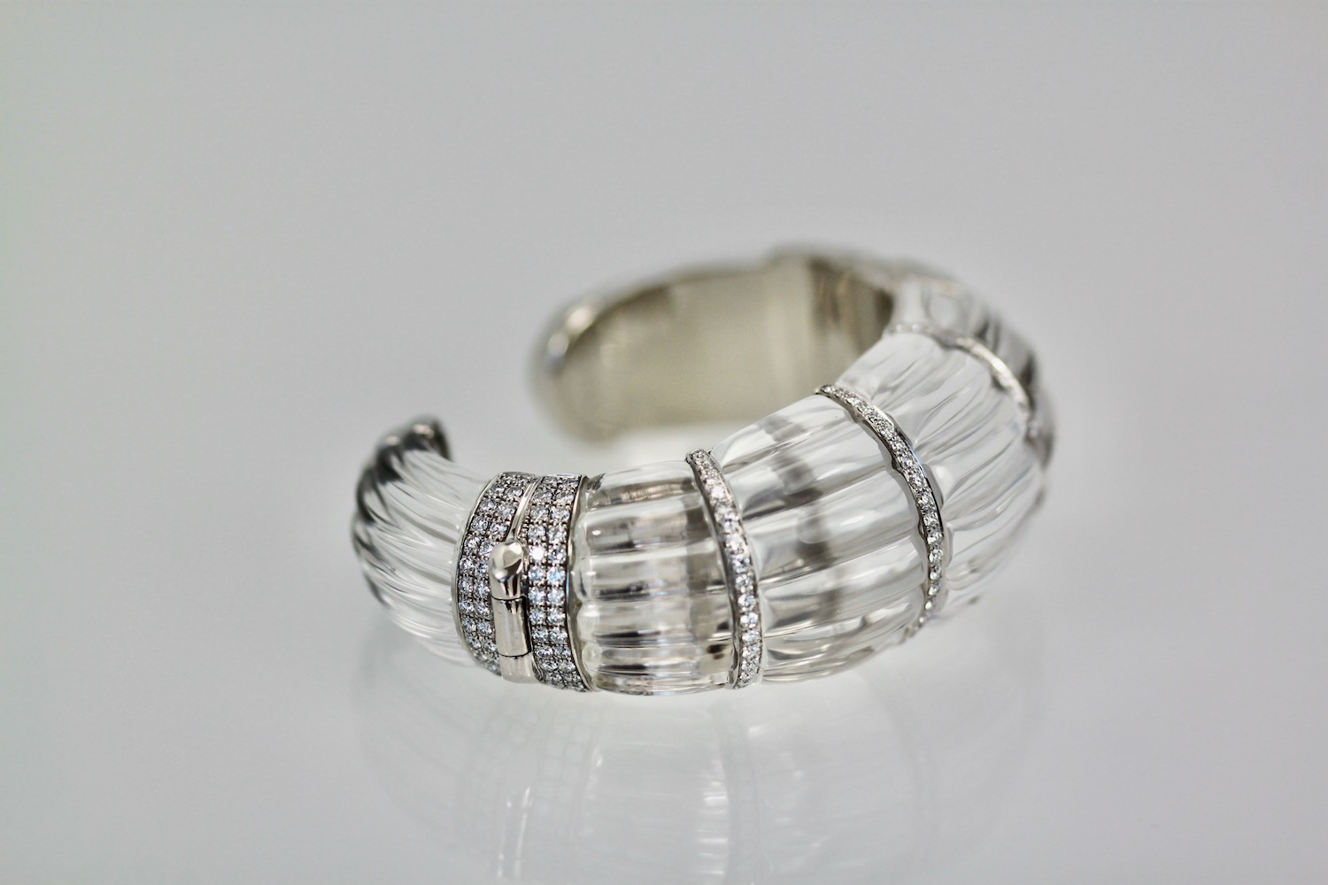 David Webb Rock Crystal Bracelet with Diamonds – side view