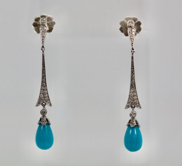 Deco Diamond Turquoise Drop Earrings - hanging 2