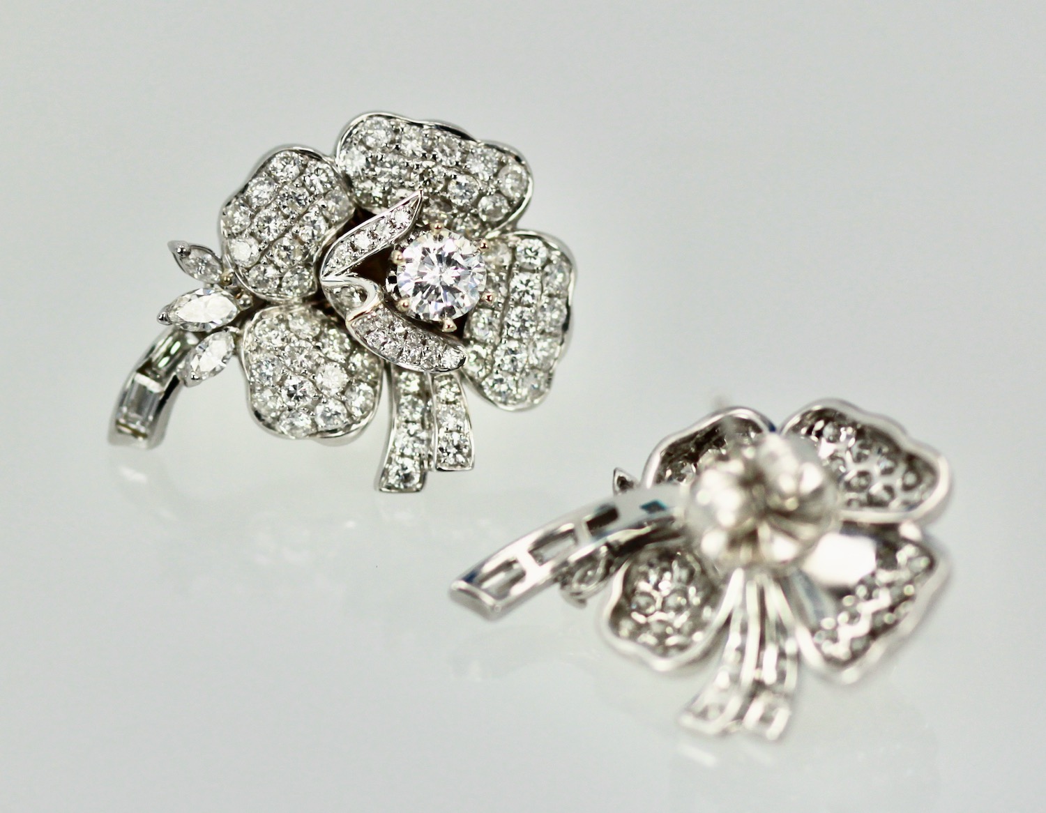 Diamond Rose Flower Earrings – front and back
