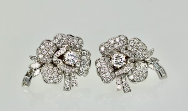 Diamond Rose Flower Earrings - close up 3