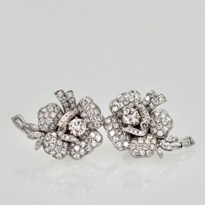 Diamond Rose Flower Earrings - detail