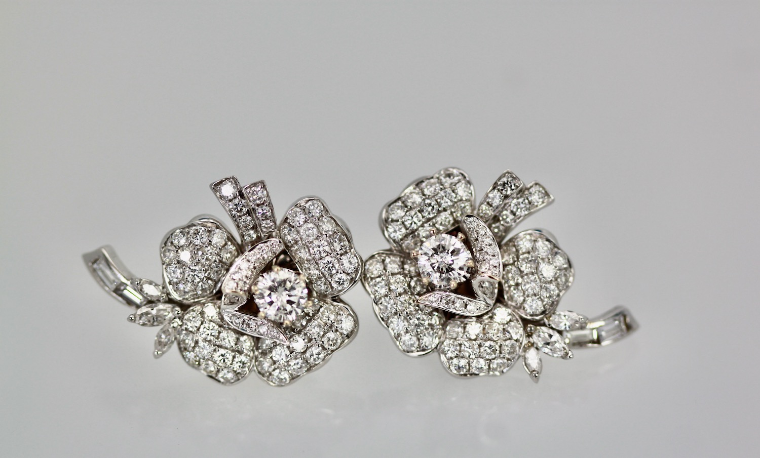 Diamond Rose Flower Earrings – close up