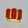 Fluted Coral Diamond Ring 14K Gold - closeup 2