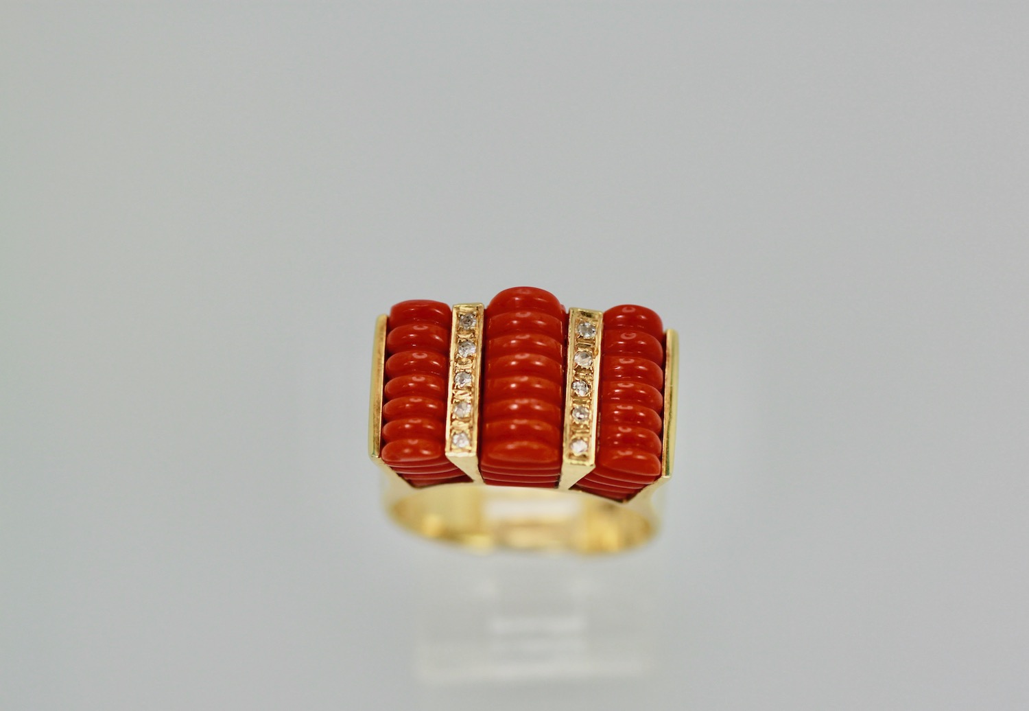 Fluted Coral Diamond Ring 14K Gold