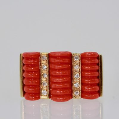 Fluted Coral Diamond Ring 14K Gold 2