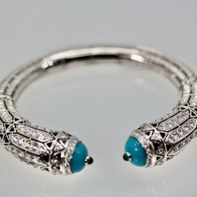  Cartier High Jewelry Diamond Turquoise Bracelet - close up