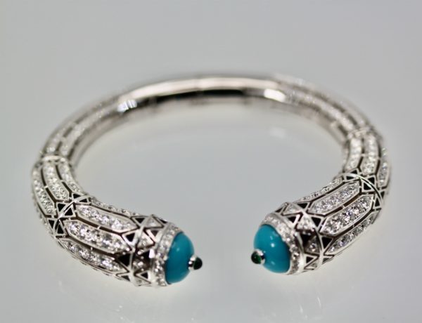  Cartier High Jewelry Diamond Turquoise Bracelet - close up