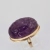 Huge Carved Amethyst Gold Ring - side view