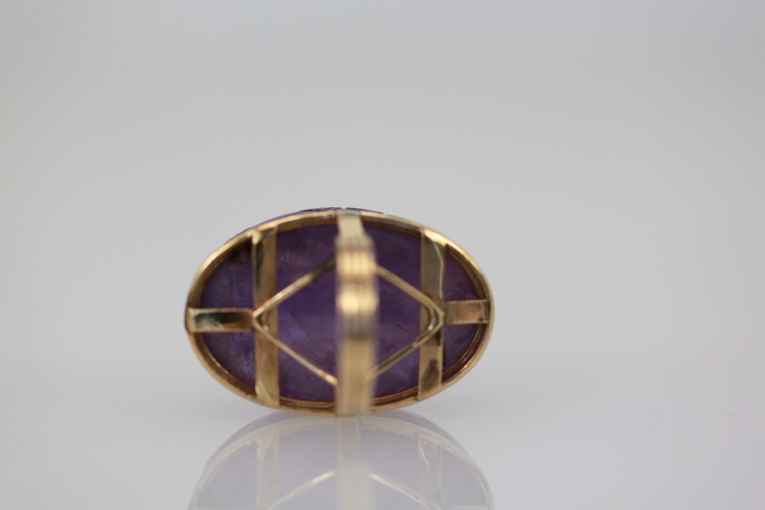 Huge Carved Amethyst Gold Ring – back 2