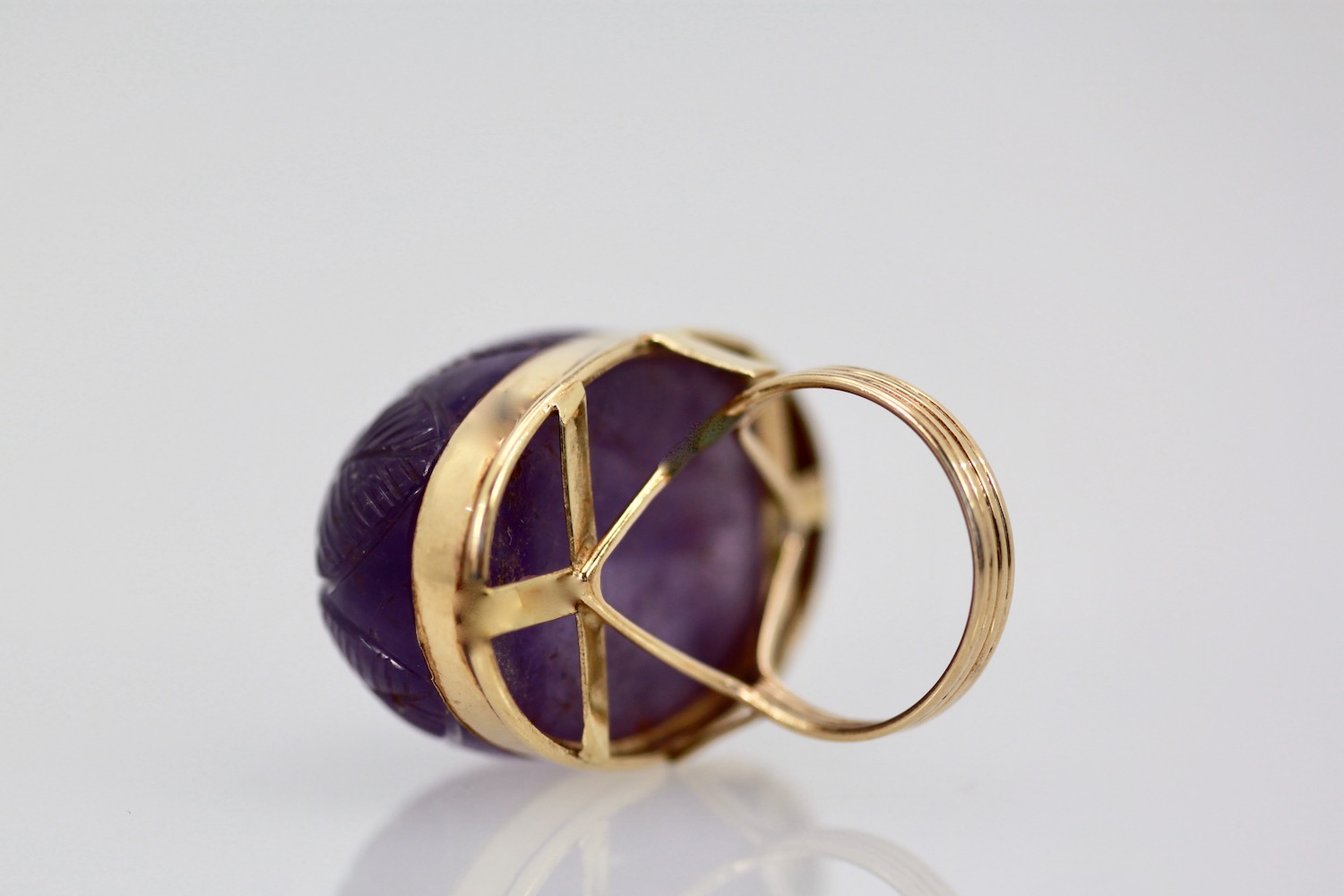Huge Carved Amethyst Gold Ring – back