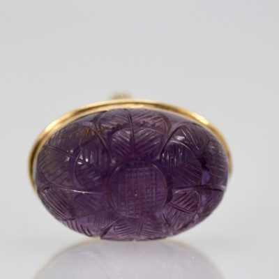Huge Carved Amethyst Gold Ring - on side