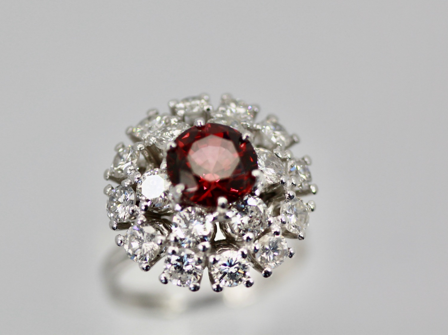 Natural Garnet Rhodolite Diamond Ring – close up