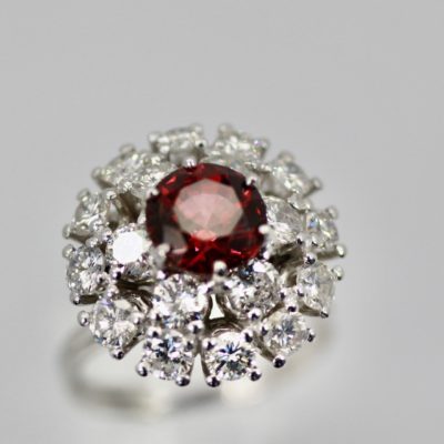 Natural Garnet Rhodolite Diamond Ring - close up 2
