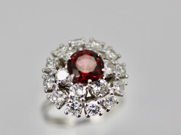 Natural Garnet Rhodolite Diamond Ring - close up 2