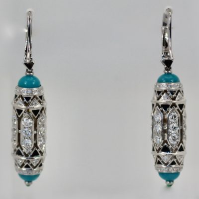 Cartier High Jewelry Diamond Turquoise Earrings - close up