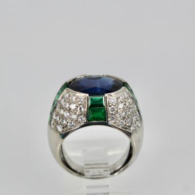 Bulgari Trombino Sapphire Emerald Diamond Ring - on stand