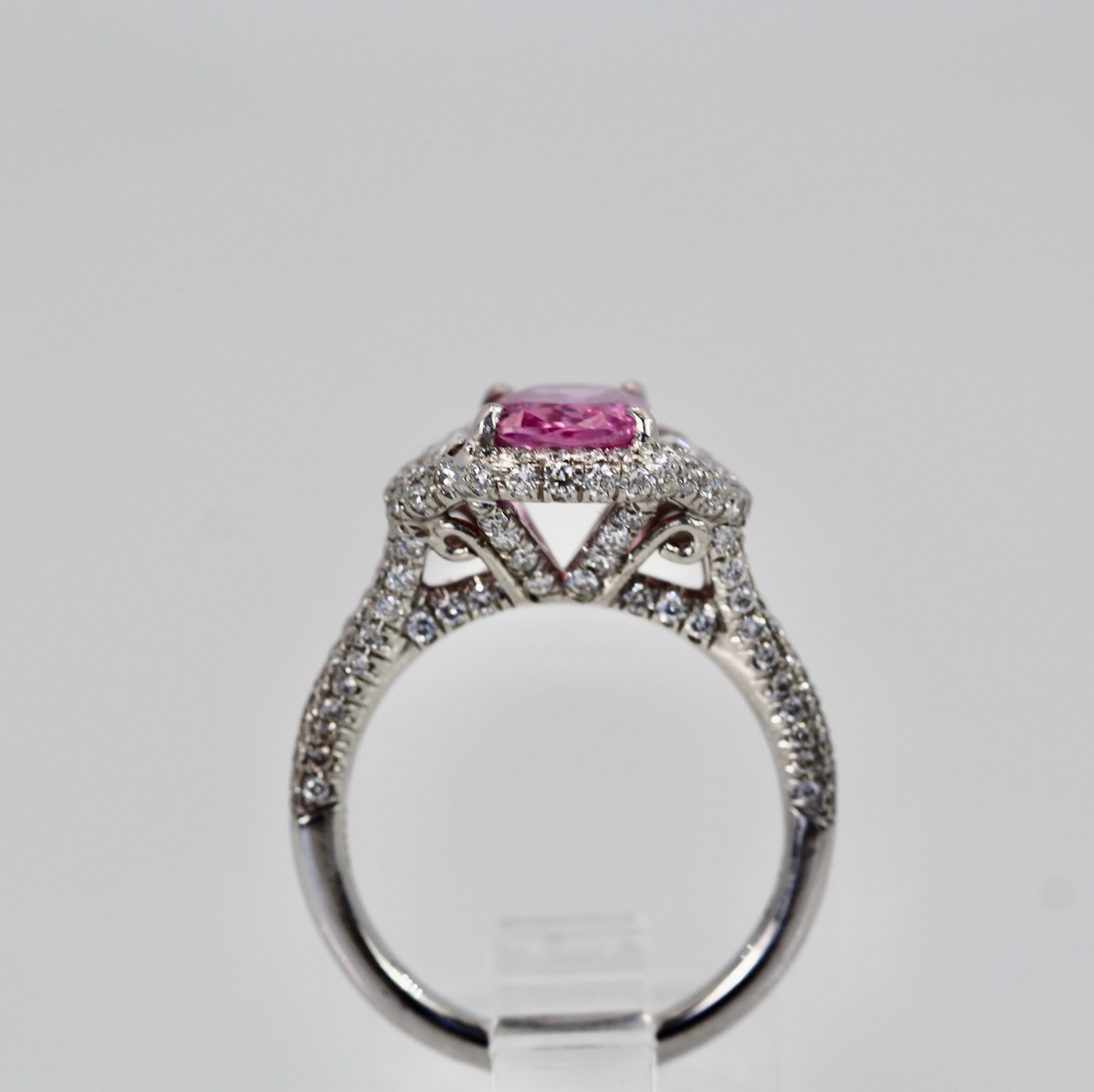 Pink Sapphire diamond ring – on stand 2