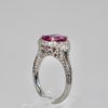 Pink Sapphire diamond ring - angle on stand