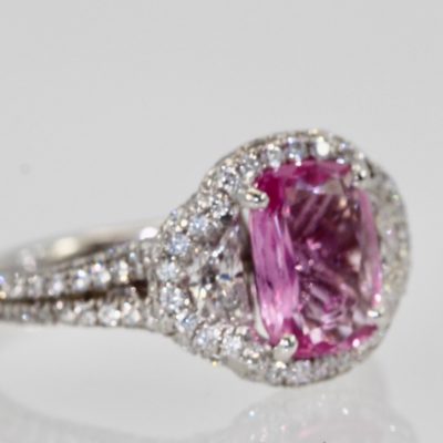Pink Sapphire diamond ring - close up 2