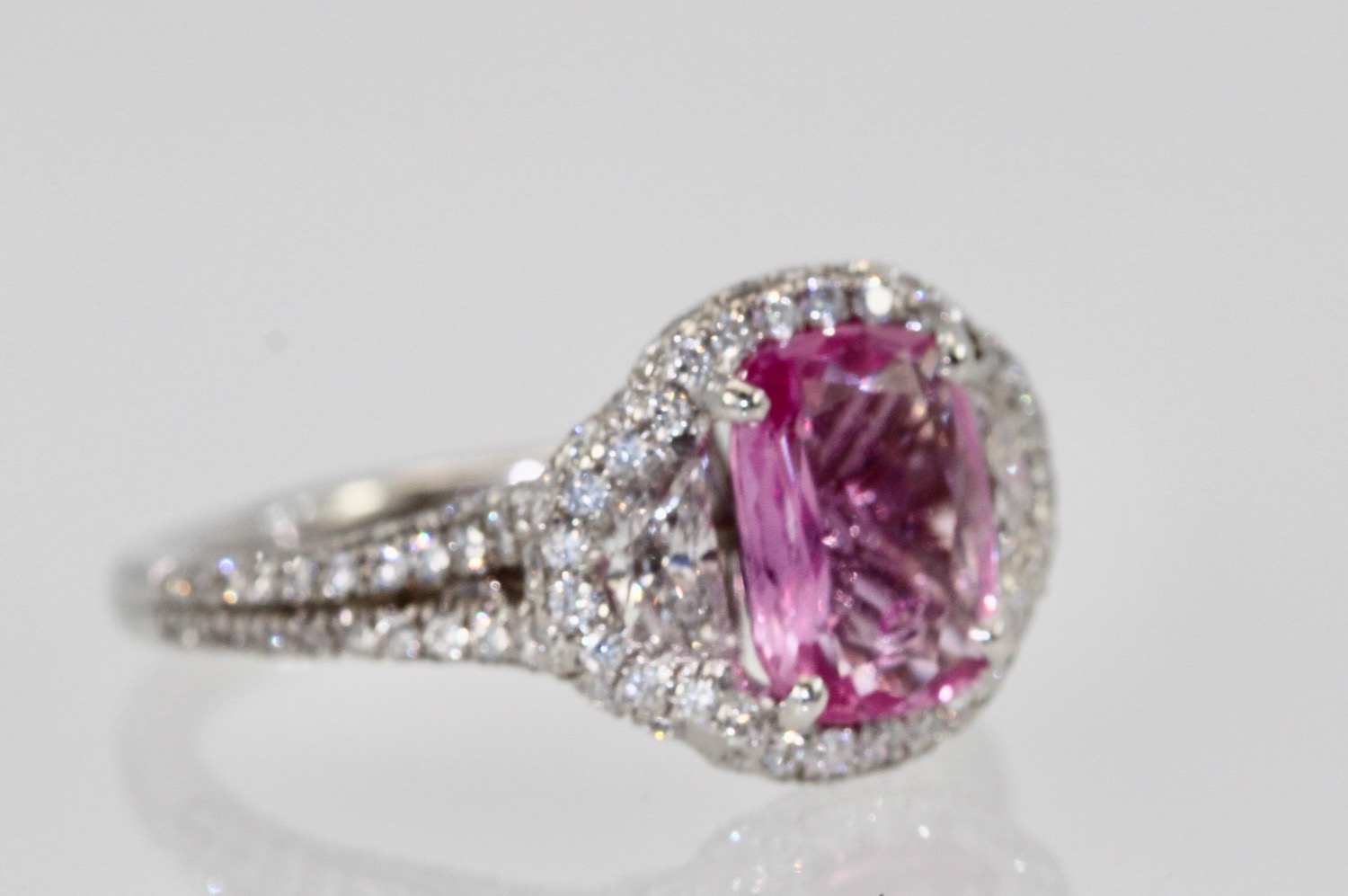 Pink Sapphire diamond ring – close up 2