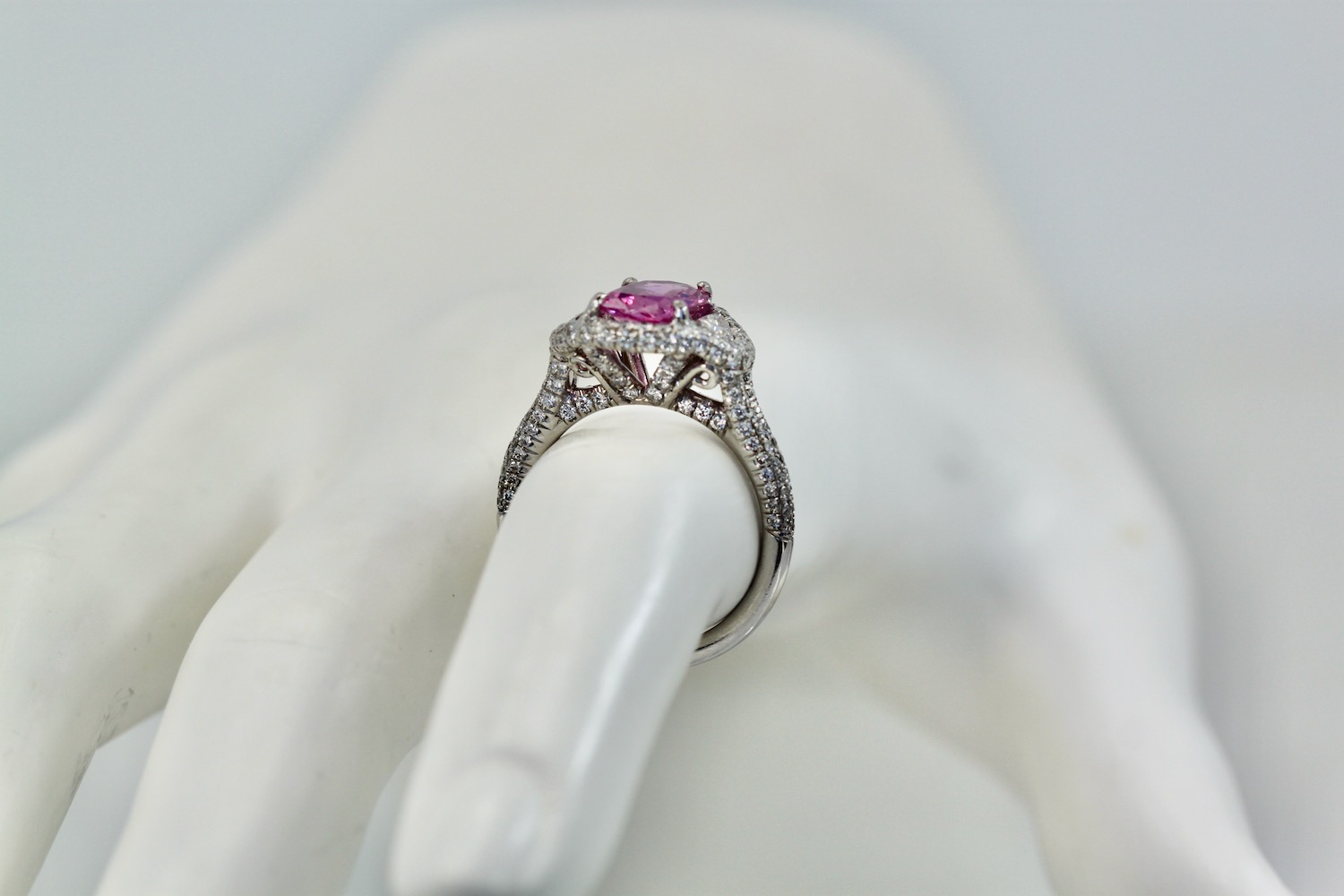 Pink Sapphire diamond ring – top view