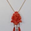 Carved Coral Brooch Pendant w/ Coral drops and Crystophase drop