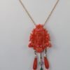 Carved Coral Brooch Pendant w/ Coral drops and Crystophase drop