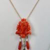 Carved Coral Brooch Pendant w/ Coral drops and Crystophase drop