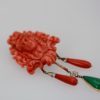 Carved Coral Brooch Pendant w/ Coral drops and Crystophase drop