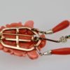 Carved Coral Brooch Pendant w/ Coral drops and Crystophase drop