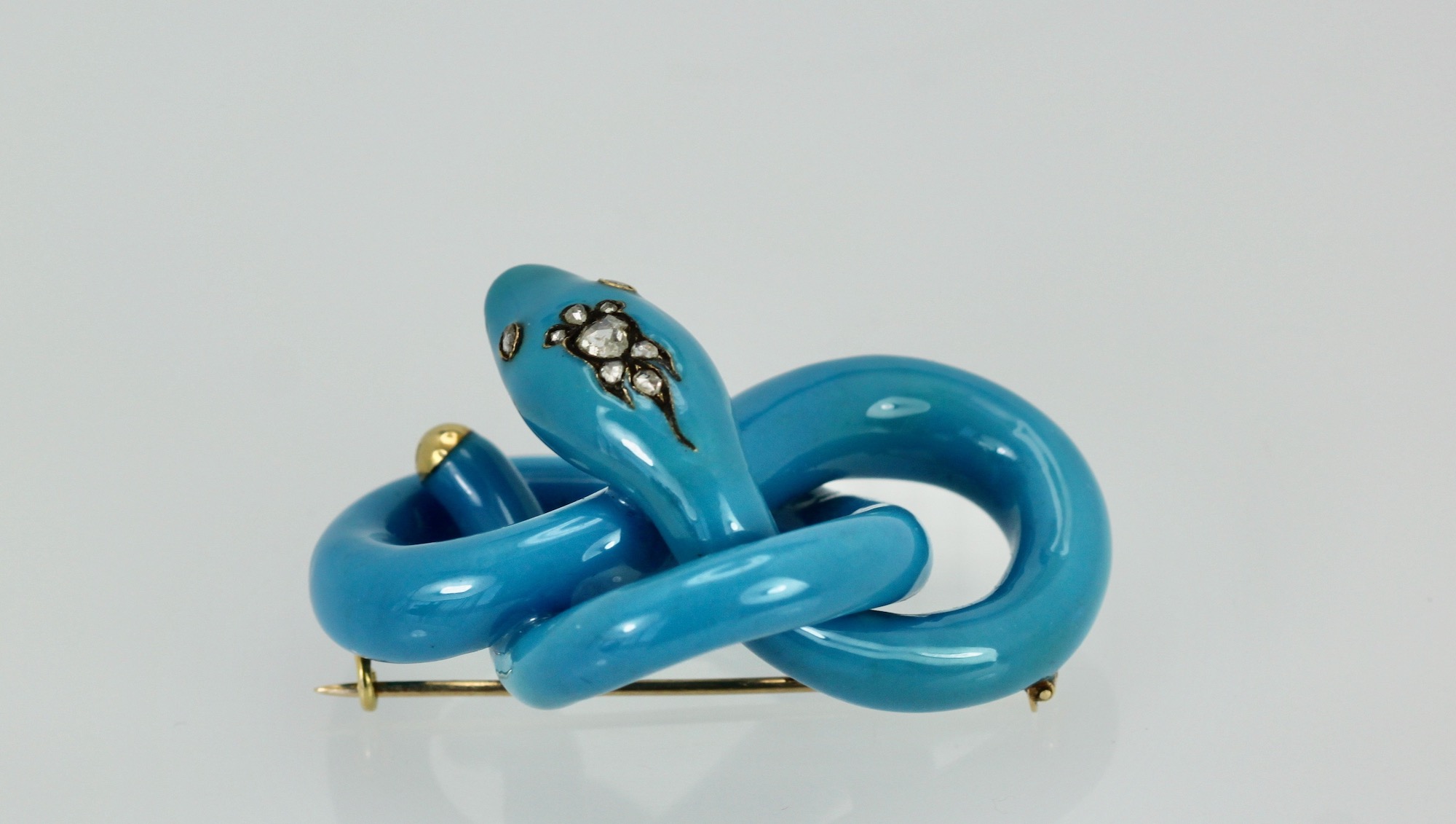 Antique Enamel Diamond Snake Brooch