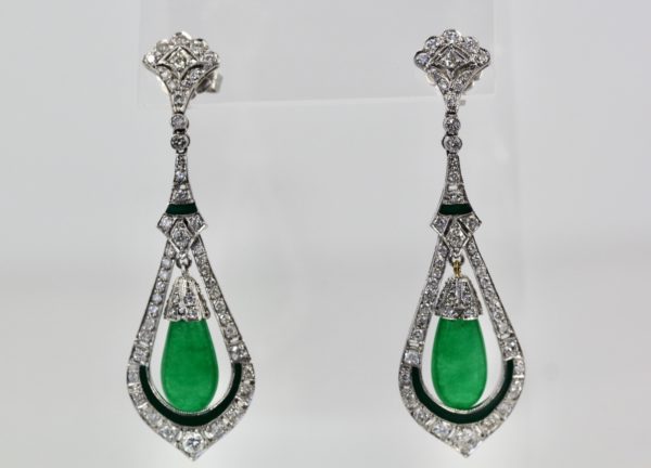 Jade Enamel Diamond Long Earrings