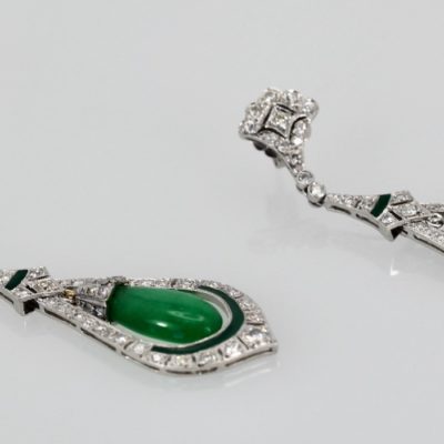 Jade Enamel Diamond Long Earrings