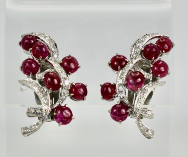 Burma Ruby Diamond Earrings 14K