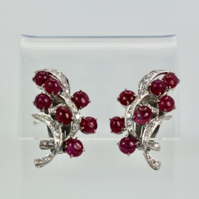 Burma Ruby Diamond Earrings 14K