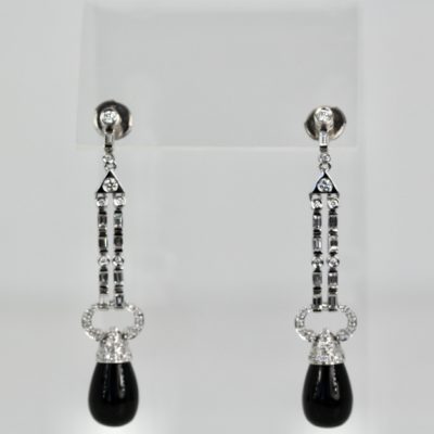 Onyx Diamond Long Earrings 18K