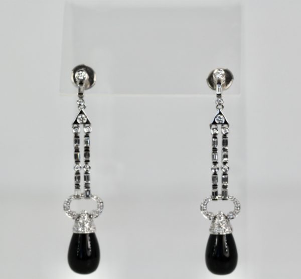 Onyx Diamond Long Earrings 18K