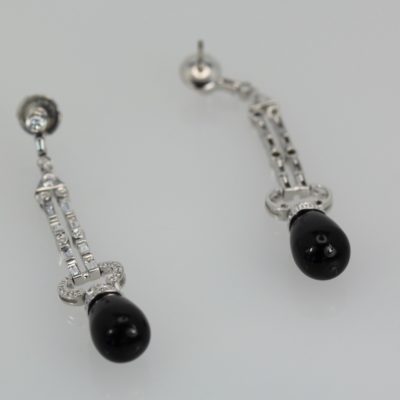 Onyx Diamond Long Earrings 18K