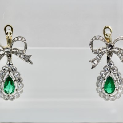 Platinum Emerald Bow Earrings