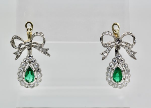 Platinum Emerald Bow Earrings