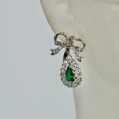 Platinum Emerald Bow Earrings